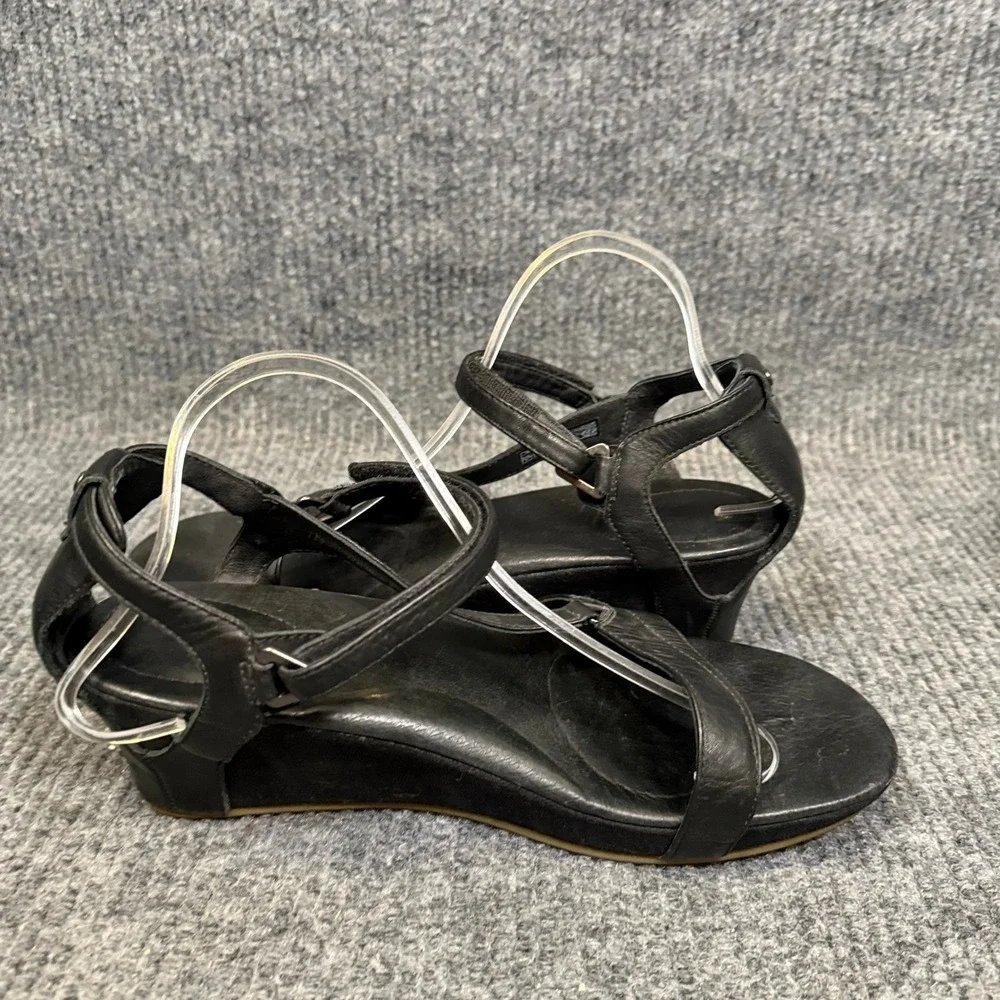 Teva Capri Leather Wedge Sandals Women US 11 EU 42 Black Comfort Travel Walking